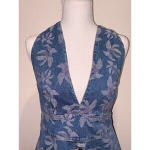 Happy Nature by Kate Hudson floral Denim halter dress EUC 6
